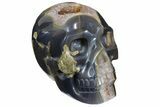 Polished Blue Agate Skull with Amethyst Crystal Pocket #155741-1
